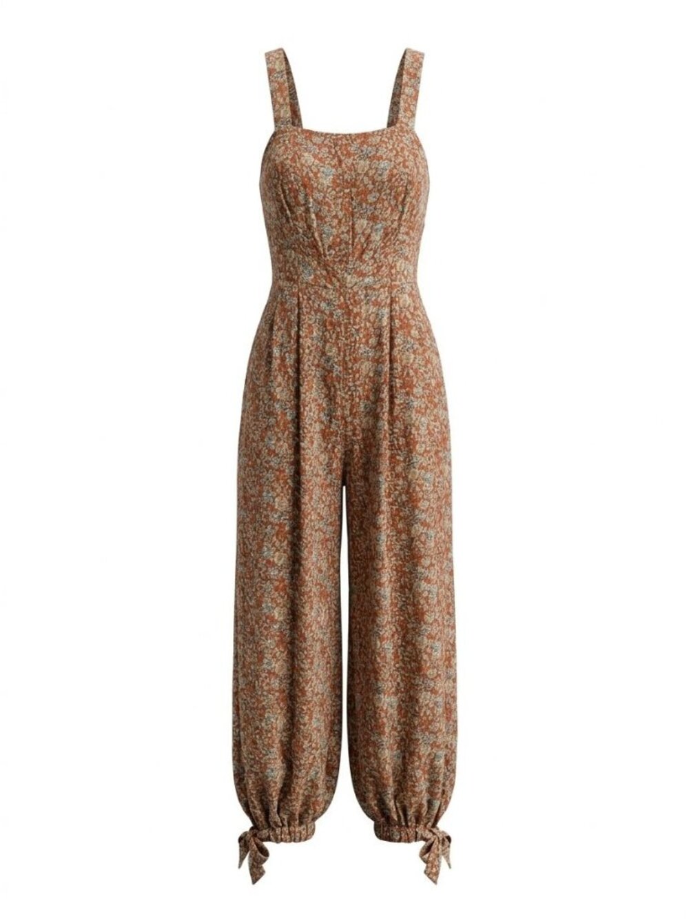 NWT Universal Thread Jumpsuit Sz M Brown Paisley Sleeveless Wide Leg Tie Hem